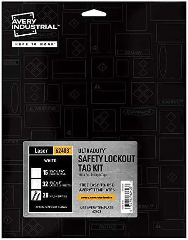 Alt view image 6 of 7 - UltraDuty Lock Out Tags Kit, 100lb Pull-Strength, Print & Assemble, Makes 15 Tags, Blank White 5.75" x 3.25" (64203)
