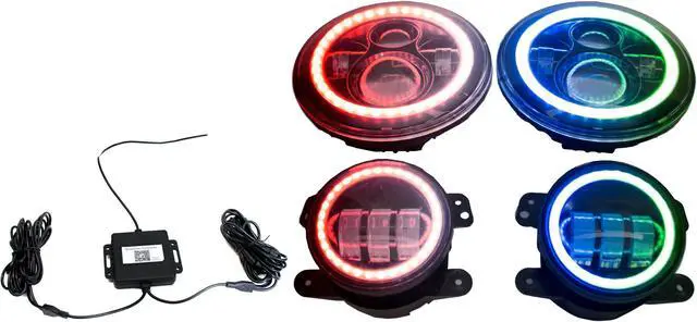 Alt view image 4 of 10 - RS3037050-C - ColorSMART Jeep JK 7in Headlight & 4in Foglight Complete Kit w/ Chasing