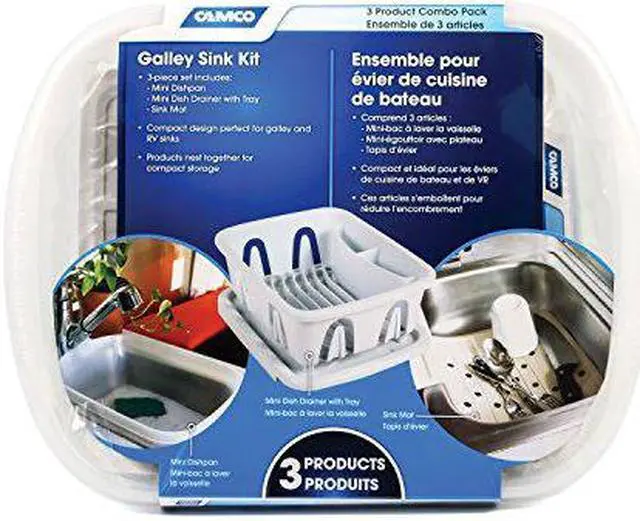 Alt view image 8 of 10 - CAMCO 43517 Camco 43517 Sink Kit with Dish Drainer, Dish Pan and Sink Mat - White