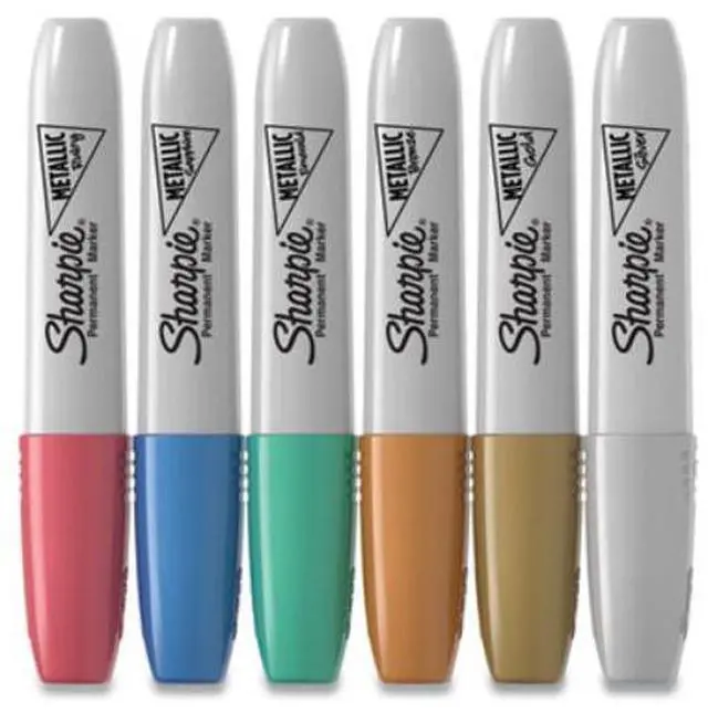 Alt view image 9 of 9 - Metallic Permanent Marker, Medium Chisel Tip, Assorted, 6/Pack 2089634