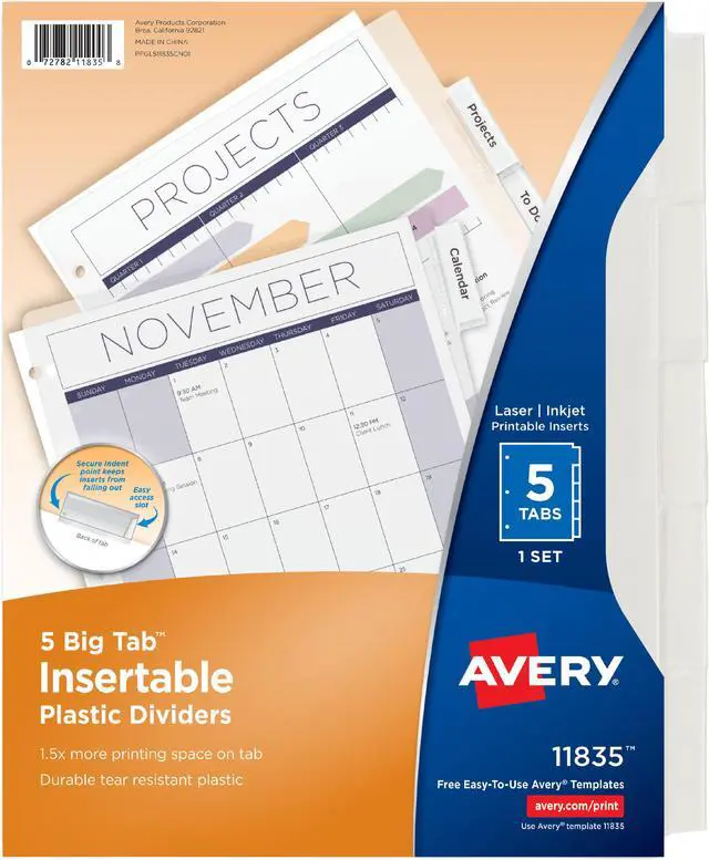 Alt view image 2 of 3 - Avery Insertable Big 5-Tab Plastic Dividers, 11 x 8.5, Clear, 1 Set (AVE11835)