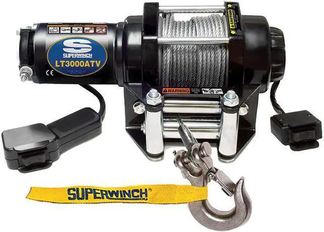 Alt view image 9 of 11 - superwinch 1130220 lt3000atv 12 vdc winch 3,000lbs/1360kg with roller fairlead, mount plate, handlebar rocker switch, and handheld remote