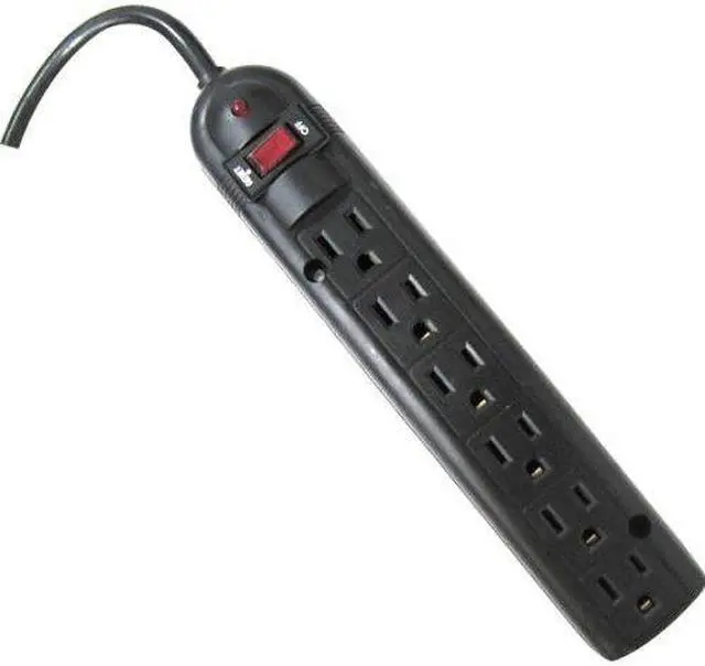 Alt view image 9 of 10 - Weltron 6 Outlet Black Plastic Surge Protector w/ 20ft Cord