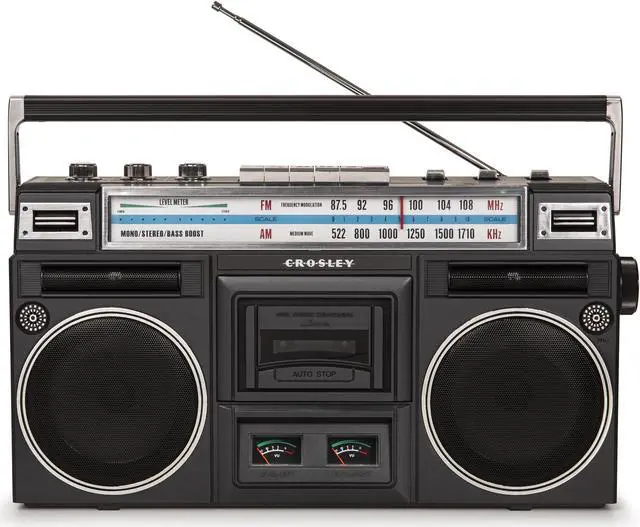 Alt view image 2 of 5 - crosley ct201a-bk retro bluetooth boombox cassette player with am/fm radio and bass boost, black