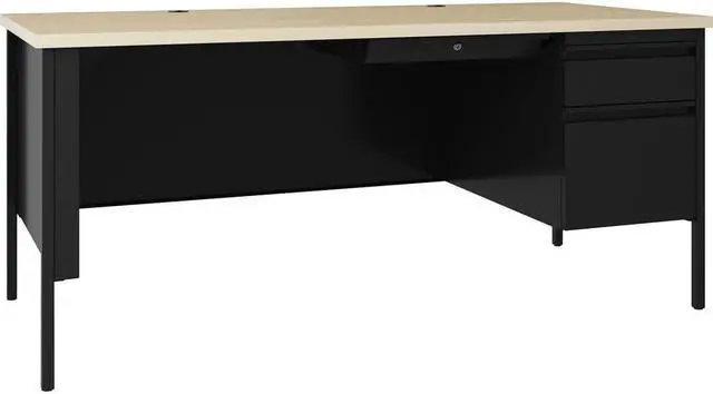 Alt view image 2 of 5 - Lorell Desk, Right-Pedestal, Steel, 66"x30"x29-1/2" , Maple/Black (LLR66906)