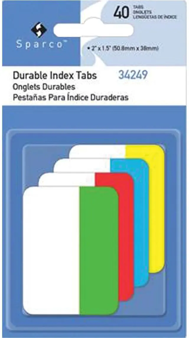 Alt view image 2 of 3 - Sparco Index Tabs, Repositionable, 1"Wx2"Lx1/10"H, 40/PK, Multi (SPR34249)