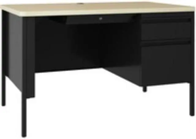 Alt view image 3 of 9 - Lorell Desk, Right-Pedestal, 48"x30"x29-1/2" , Maple/Black (LLR03156)