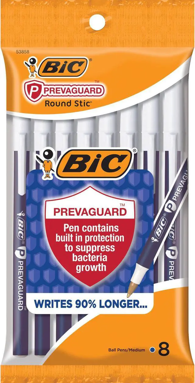Alt view image 4 of 9 - BIC PrevaGuard Ballpoint Pen Stick Medium Blue 8/Pack GSAMP81BE
