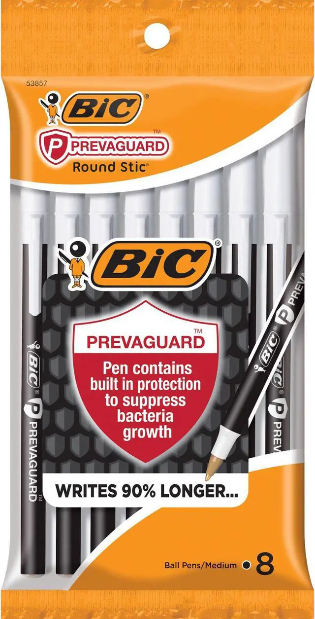 Alt view image 4 of 11 - BIC PrevaGuard Ballpoint Pen Stick Medium Black 8/Pack GSAMP81BK
