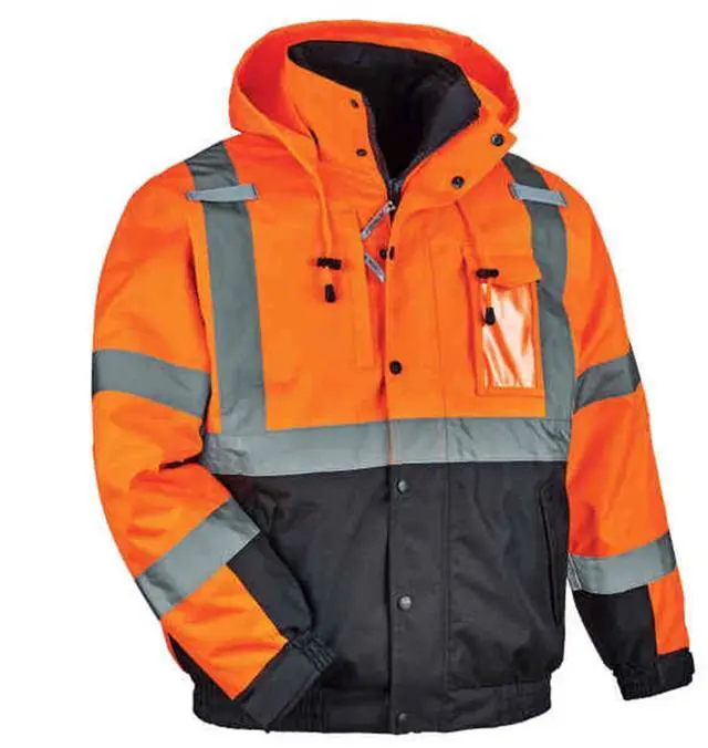 Alt view image 3 of 3 - Ergodyne 25585 GloWear 8381 Class 3 Hi-Vis 4-in-1 Quilted Bomber Jacket - Orange - X-Large