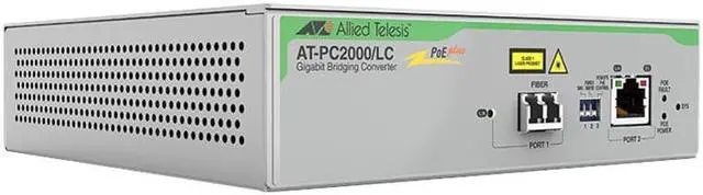 Alt view image 3 of 8 - allied telesis poe+ to fiber switching media converter - network (rj-45) - 1x poe+ (rj-45) ports - 1 x lc ports - multi-mode - gigabit ethernet - 10/100/1000base-t, 1000base-sx - standalone, wall moun