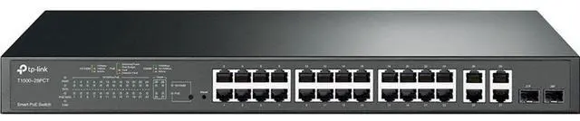 Alt view image 6 of 15 - TP-Link 24-Port 10/100Mbps + 4-Port Gigabit Smart PoE+ Switch - 24 Ports - Manageable - 2 Layer Supported - 2 SFP Slots - 18.80 W Power Consumption - 250 W PoE Budget - Optical Fiber, Twisted Pair - P