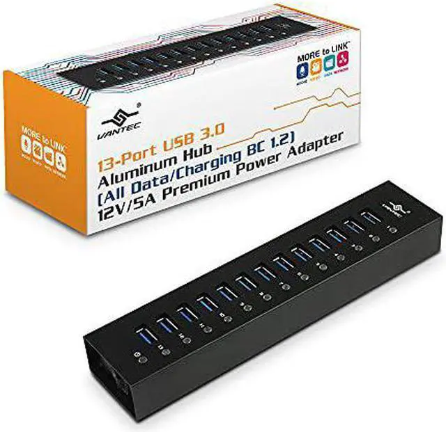 Alt view image 3 of 4 - vantec 13-port usb 3.0 hub, aluminum, full powered, mountable, with all ports data & charging up to 1.5a, bc 1.2, premium 12v/5a power adapter (ugt-ah131u3-bk)