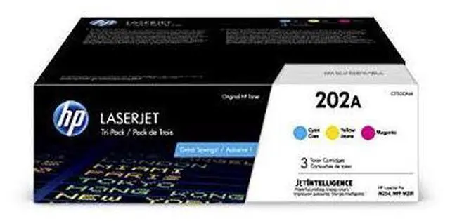 Alt view image 11 of 20 - HP 202A 3-pack Cyan/Magenta/Yellow Original LaserJet Toner Cartridges, Per