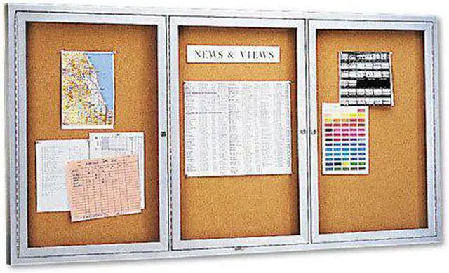 Alt view image 9 of 16 - Quartet Enclosed Bulletin Board Natural Cork/Fiberboard 72 x 36 Silver Aluminum Frame 2366