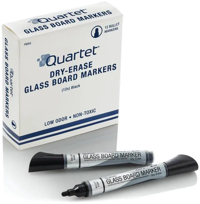 Alt view image 8 of 20 - Premium Glass Board Dry Erase Marker, Bullet Tip, Black, Dozen 79553