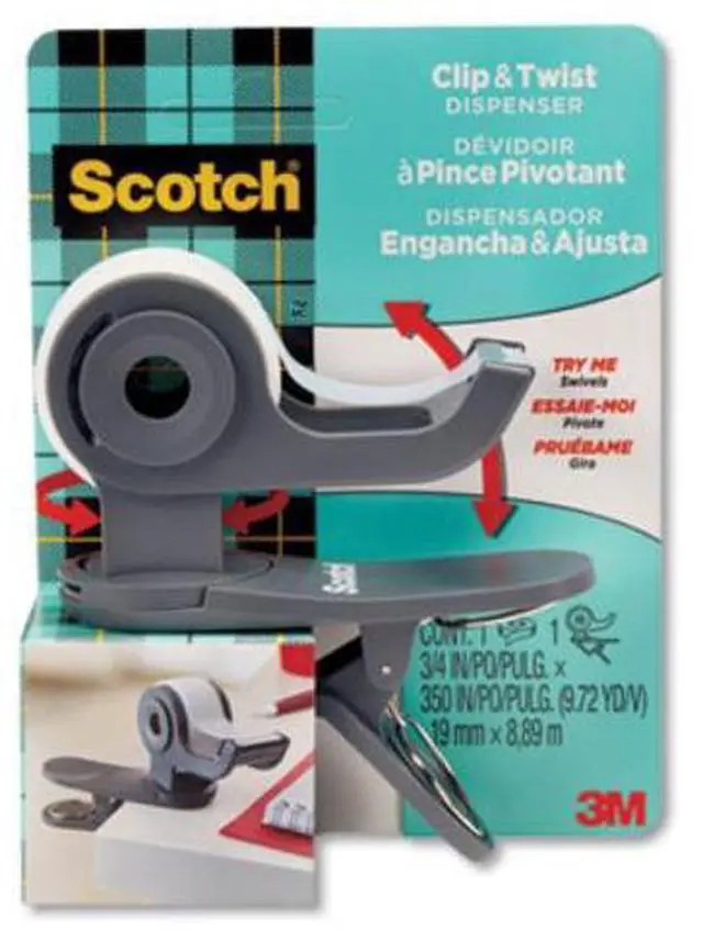 Alt view image 13 of 19 - 3M Scotch Clip & Twist Desktop Tape Dispenser Gray C19CLIP