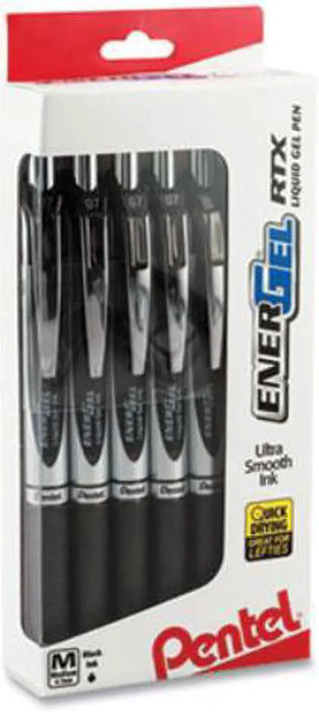 Alt view image 5 of 7 - Pentel EnerGel RTX Gel Pen, 0.7 mm, Black Ink, Black/Silver, Dozen (PEN1625192)