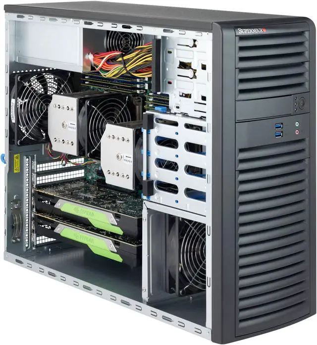 Alt view image 7 of 10 - supermicro cse-732d3-1k26b black sc732d3 tower chassis with 1200w ps2 power supply
