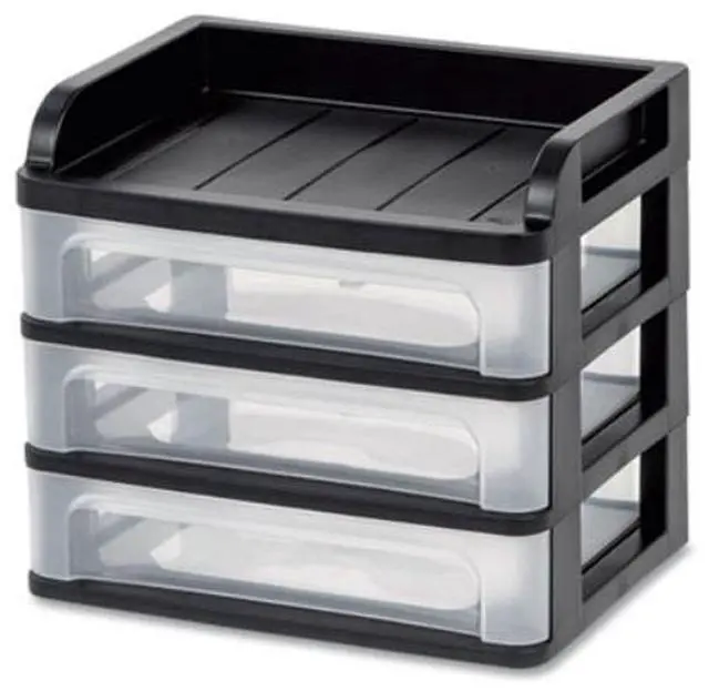 Alt view image 10 of 16 - IRIS® 3-Drawer Medium Desktop Storage, 11 1/4"H x 14 1/4"W x 11 13/16"D, Black