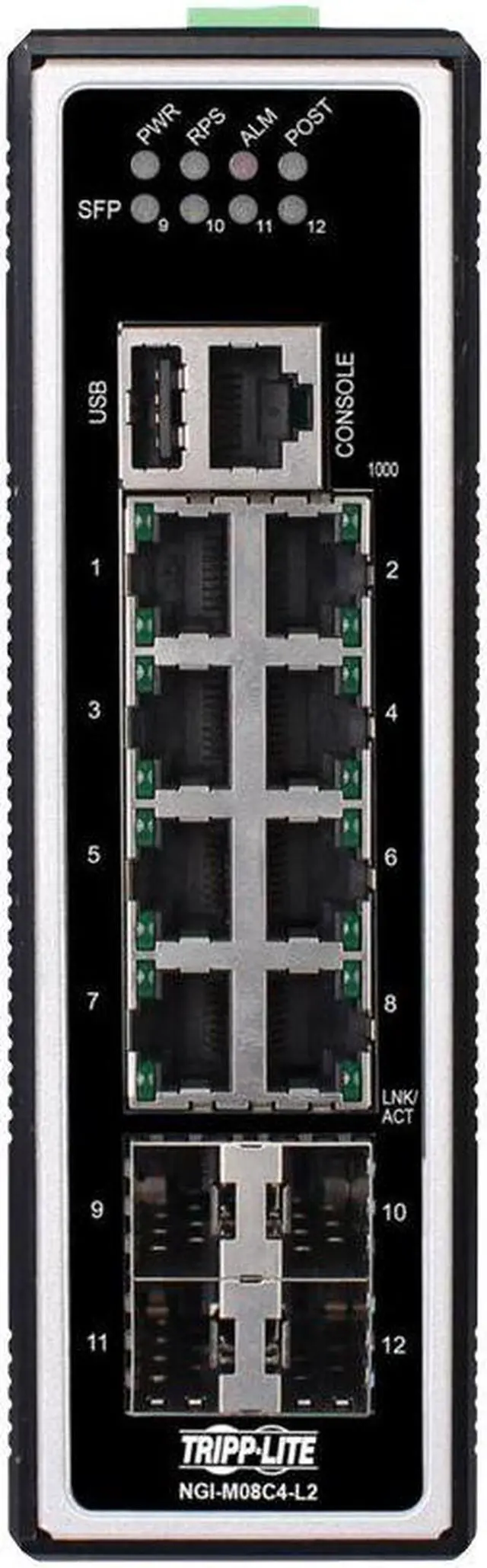 Alt view image 7 of 12 - Tripp Lite NGI-M08C4-L2 Managed 8-Port Managed Industrial Gigabit Ethernet Switch - Layer 2, 10/100/1000 Mbps, 4 GbE SFP Ports