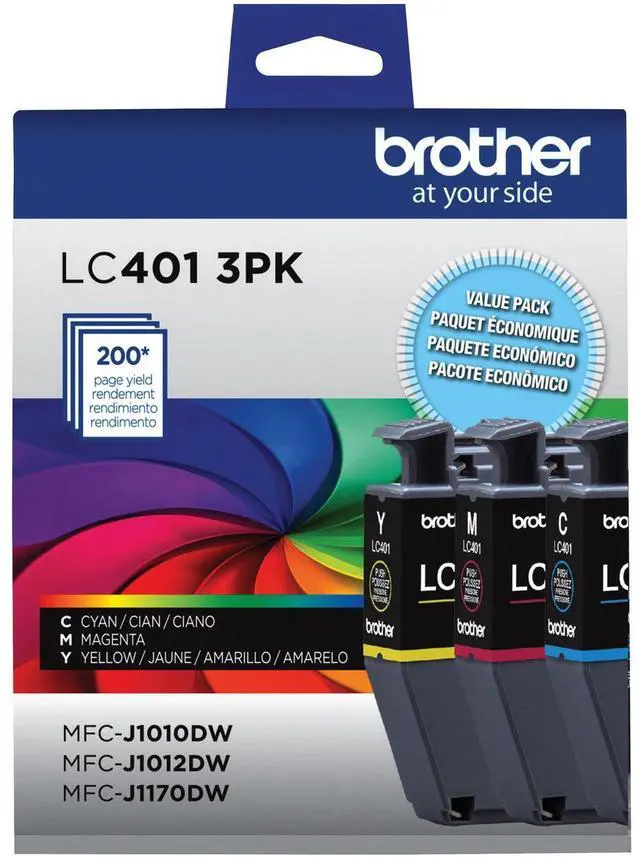 Alt view image 4 of 20 - Brother LC401 Cyan/Magenta/Yellow Standard Yield Ink Cartridges 3/Pack (LC4013PKS)