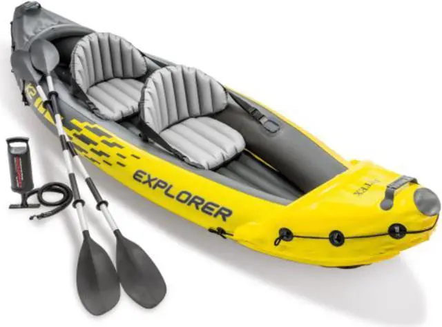 Alt view image 8 of 15 - Intex Explorer K2 2-Person Inflatable Kayak Set with Oars and Air Pump, Yellow