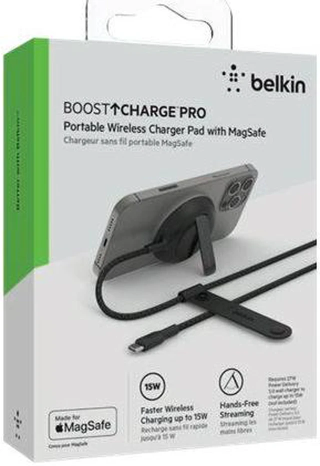 Alt view image 3 of 11 - BELKIN WIA004btBK BOOST CHARGE PRO Black Portable Wireless Charger Pad with MagSafe 15W