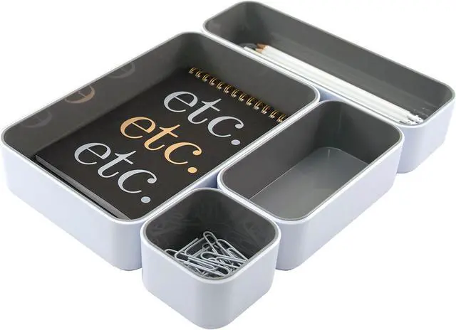 Alt view image 2 of 2 - Advantus Fusion Stacking Bins 12.1 x 9.1 x 2.2 White/Gray 4 Pieces 37592