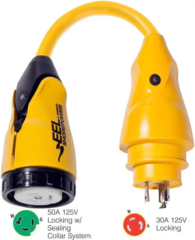 Alt view image 6 of 9 - Marinco P30-503 EEL 50A-125V Female to 30A-125V Male Pigtail Adapter - Yellow