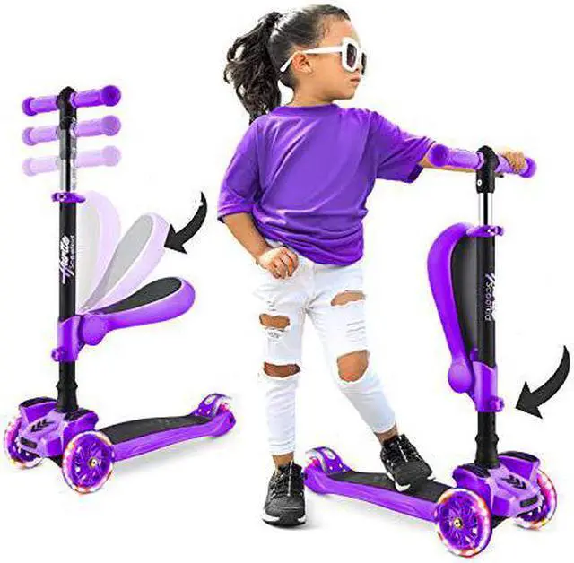 Alt view image 8 of 8 - Hurtle ScootKid 3 Wheel Toddler Child Ride On Toy Scooter w/LED Wheels, Purple