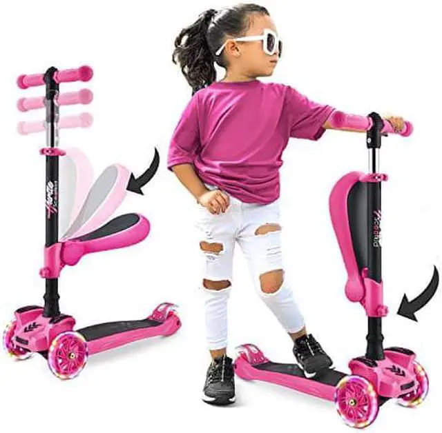 Alt view image 4 of 9 - Hurtle ScootKid 3 Wheel Toddler Child Ride On Toy Scooter w/ LED Wheels, Pink