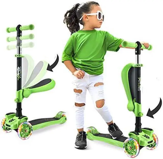 Alt view image 9 of 9 - Hurtle ScootKid 3 Wheel Toddler Child Ride On Toy Scooter w/ LED Wheels, Green
