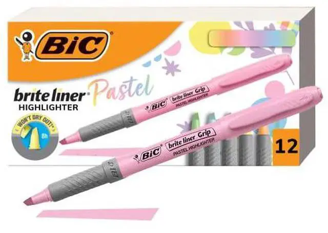 Alt view image 6 of 19 - Bic Brite Liner Grip Highlighter, Assorted Pastel, 12/DZ (BICGBLD11AST)