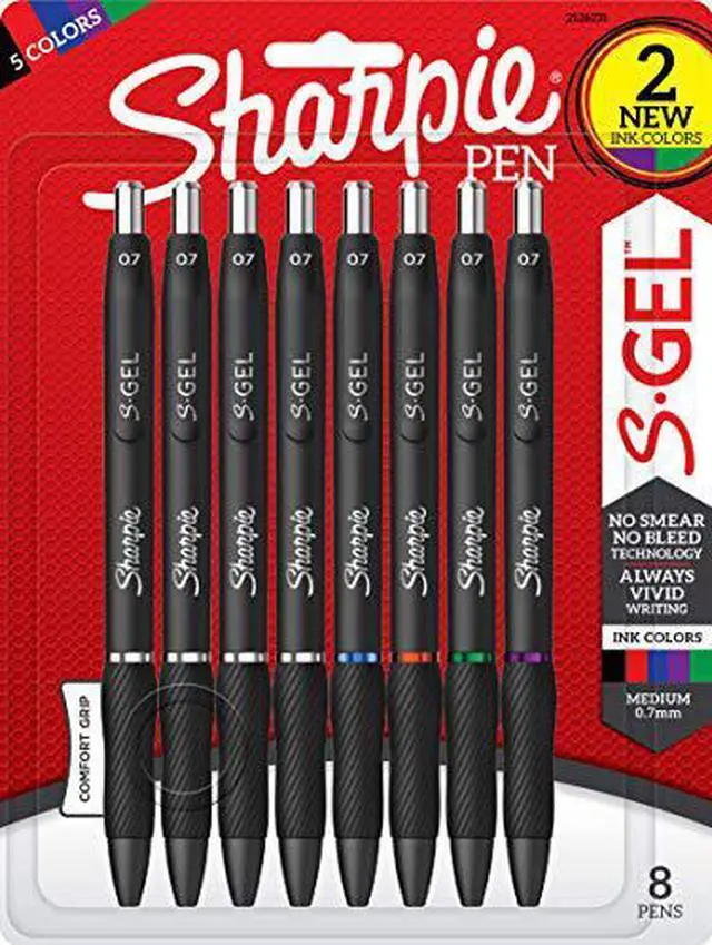 Alt view image 5 of 5 - Sanford Sharpie S-Gel High-Performance Gel Pen Retractable Medium 0.7 mm Five Assorted Ink Colors Black Barrel 8/Pack 2126231