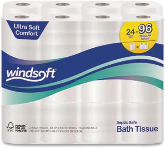Alt view image 2 of 14 - Windsoft Premium Bath Tissue Septic Safe 2-Ply White 4 x 3.9 284 Sheets/Roll 24 Rolls/Carton 24244