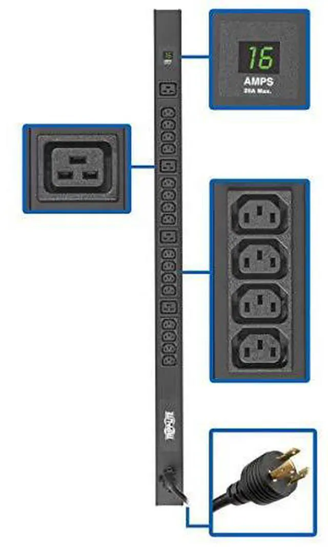 Alt view image 15 of 15 - Tripp Lite PDU Metered 16 C13 4 C19 3.2/3.8kW 208/240V C20/L6-20P PDUMV20HV36