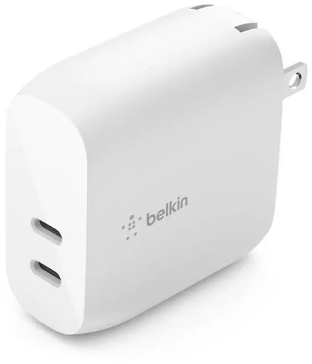 Alt view image 9 of 12 - BELKIN WCB006dqWH BOOST CHARGE White Dual USB-C PD Wall Charger 40W