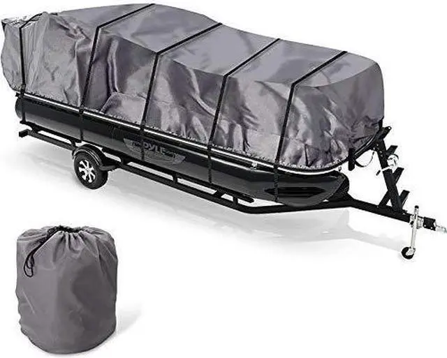 Alt view image 4 of 4 - protective storage boat cover  universal waterproof, mildew, and weather resistant with uv sun damage protection armor shield marine grade canvas for 21ft to 24ft trailer pontoon  pyle pcvhp661
