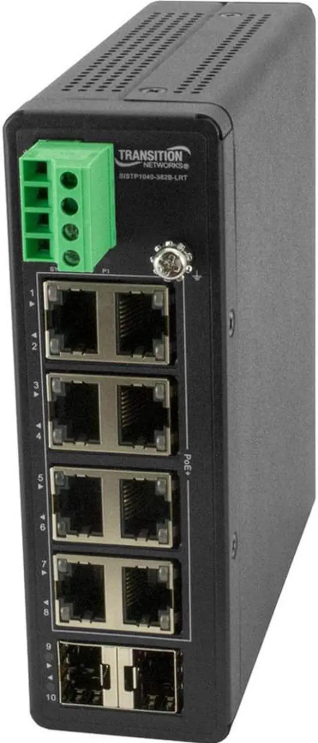 Alt view image 5 of 8 - Transition Networks Unmanaged Hardened Gigabit Ethernet PoE+ Switch with Low Voltage Input SISTP1040382BLRT