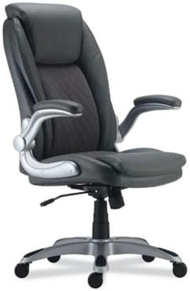 Alt view image 2 of 2 - Alera Leithen Bonded Leather Midback Chair Supports Up to 275 lb Gray Seat/Back Silver Base ALELT4219