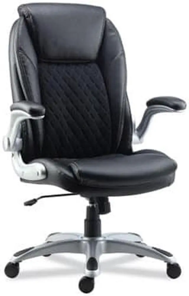 Alt view image 2 of 2 - Alera Leithen Bonded Leather Midback Chair Supports Up to 275 lb Black Seat/Back Silver Base ALELT4249