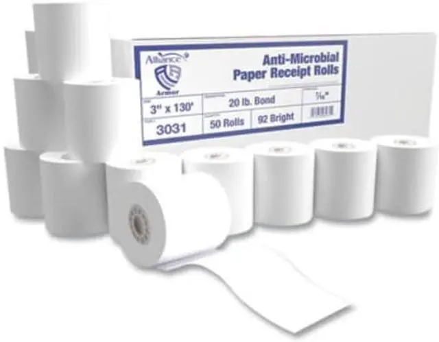 Alt view image 2 of 2 - Alliance Armor Antimicrobial Receipt Roll Paper 3" x 130 ft White 50/Carton 3031