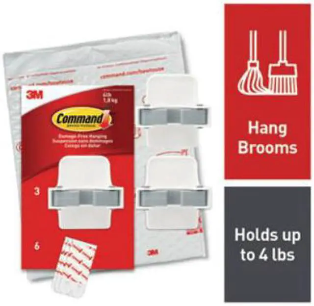 Alt view image 2 of 9 - 3M Broom Gripper 3.12w x 1.85d x 3.34h White/Gray 3 Grippers/6 Strips 170073NA
