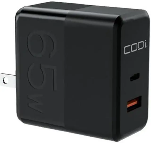 Alt view image 2 of 8 - CODi Dual Port 65W GaN Wall Charger/AC Adapter USB-C USB-A Outputs A01106