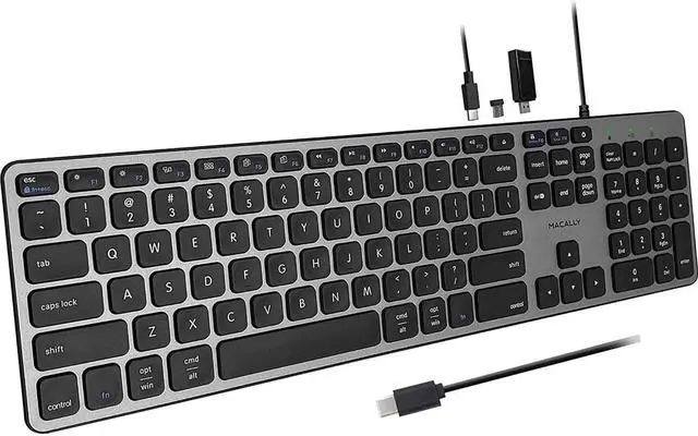 Alt view image 2 of 9 - Macally Premium Wired USB C Keyboard with USB Ports Space Gray UCZKEYHUBACSG