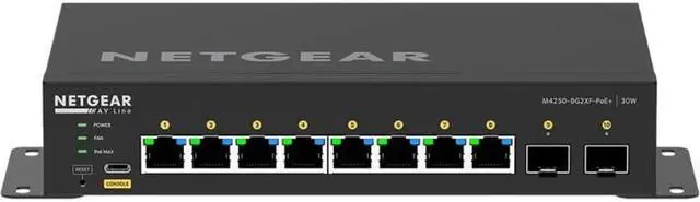 Main image of Netgear AV Line M4250 GSM4210PX Ethernet Switch - 8 Ports - Manageable - 10 Gigabit Ethernet - 10GBase-T, 10GBase-X - 3 Layer Supported - Power Adapter - 220 W PoE Budget - Optical Fiber, Twisted Pair
