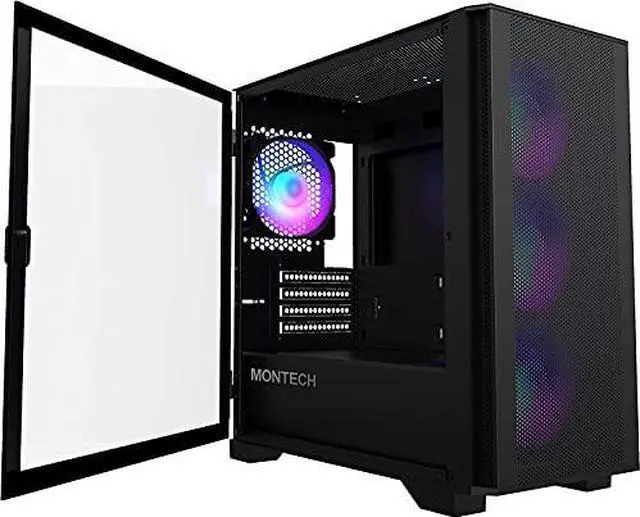 Alt view image 7 of 7 - Montech AIR 100 ARGB MICRO-ATX Tower with Four ARGB Fans Pre Installed, Ultra-Minimalist Design, Fine Mesh Front Panel, High Airflow, Unique Side Swivel Tempered Glass, Dust Protection, Black