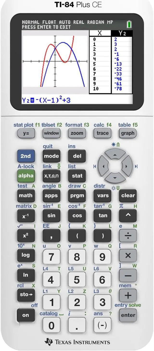 Alt view image 2 of 5 - Texas Instruments TI-84 Plus CE Graphing Calculator - 3D Graphing - Clock, Date/Time Display, Impact Resistant Cover, Slide-on Hard Case, Backlit Display, Lightweight, Durable - 154 KB, 3 MB - RAM, RO