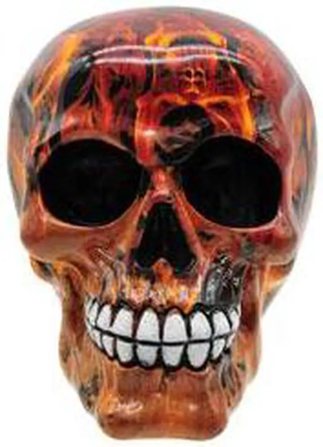 Alt view image 4 of 9 - Resin Flame Skull Orange Day of the Dead Skull P754923 - Ghost Rider Halloween Decoration Gothic DOD Skeleton Head Dia de los Muertos - Orange
